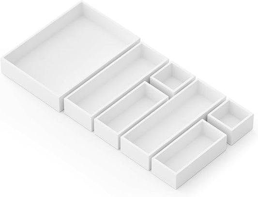7-Piece Bamboo Drawer Organizer Storage Boxes Set, 7 Pack, White