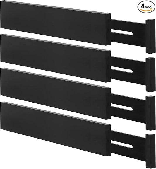 Bamboo Drawer Dividers Organizers, Kitchen Drawer Organizer, Black, 12-17 IN