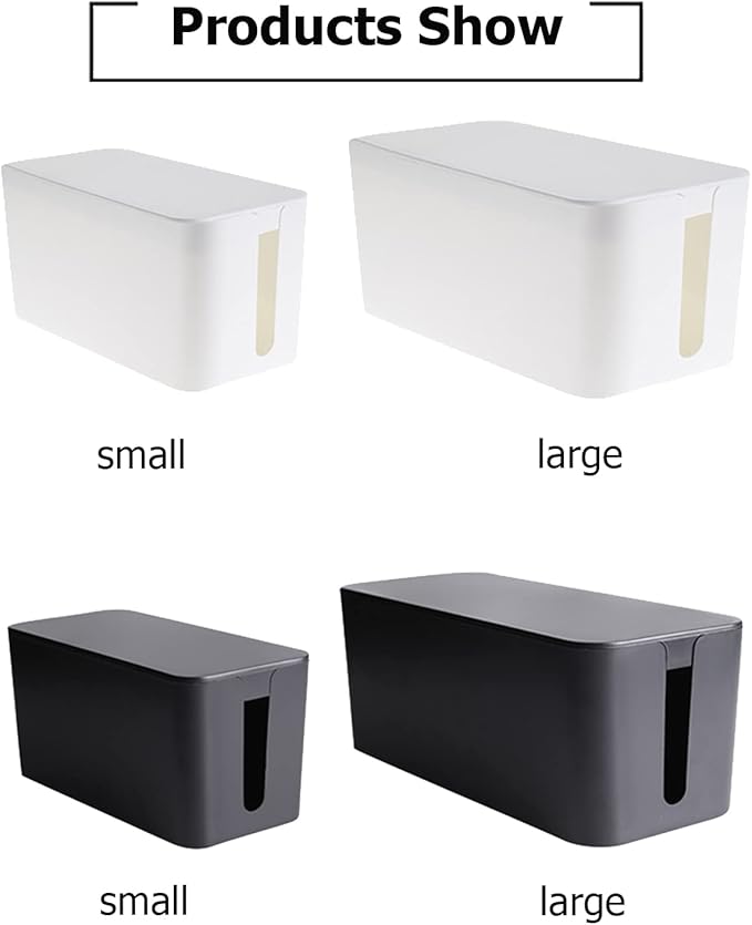 Cable Management Box,Cord Organizer Box for Home and Office System to Cover and Hide, Power Strips, Cords,Surge Protector (Large, Black)