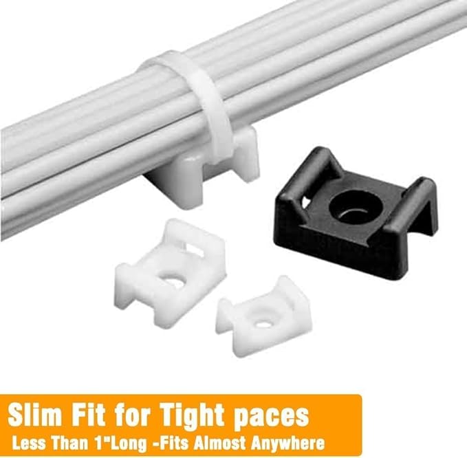 White Cable Zip Tie Mounts Kit-100 Pcs Cable Zip Tie Saddle Type Mounts Base with 100 Pcs 8" Cable Ties and 100 Pcs Tapping Screw, Wire Cable Clips Organizer Holders Clamps