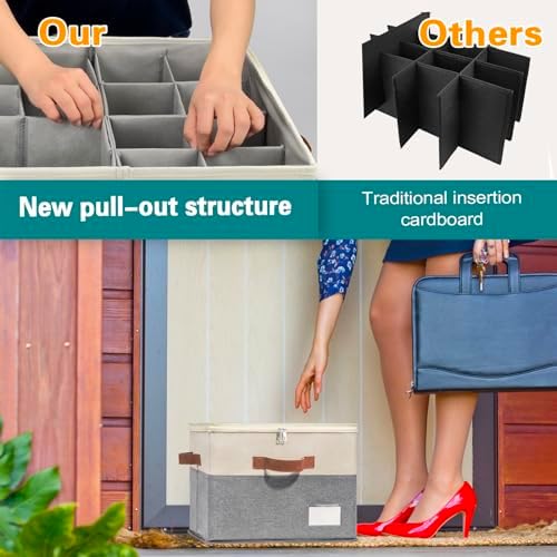 2 Pack Shoe Organizer for Closet Foldable Storage Box with Clear Cover