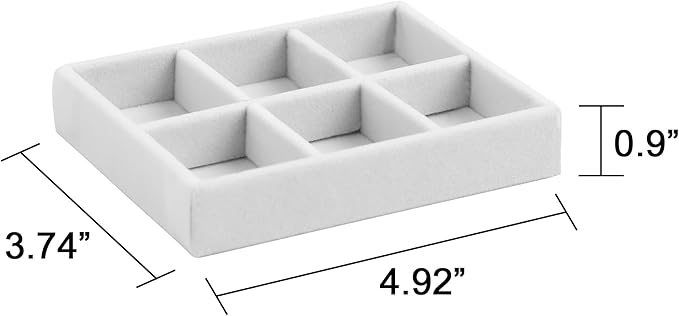 Frebeauty Small Jewelry Tray Set,Stackable Velvet Jewelry Organizer Tray,Mini Jewelry Drawer Organizer,Drawer Inserts,4.92 x 3.74 x 0.9 Inches,Earring Organizer for Women(Set 4,White)