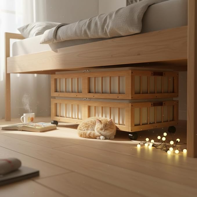 2-Pack Bamboo Under Bed Storage Containers with Wheels, Nature