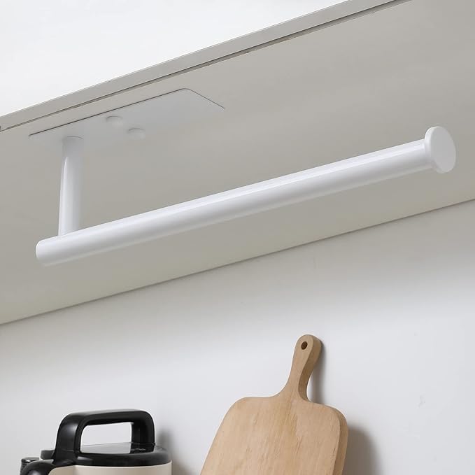 theaoo White Paper Towel Holder - Under Cabinet Paper Towel Holder for Kitchen, Adhesive Paper Towel Roll Rack for Bathroom Towel, Wall Mounted Paper Towel Rack, SUS304 Stainless Steel