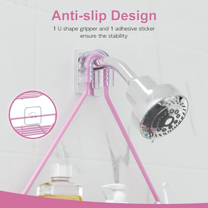 Pink Shower Caddy Over Shower Head, Pink Bathroom Accessories
