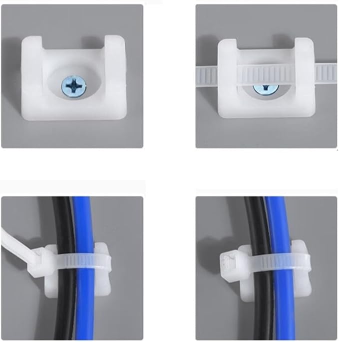 White Cable Zip Tie Mounts Kit-50 Pcs Cable Zip Tie Saddle Type Mounts Base With 50 Pcs 8" Cable Ties And 50 Pcs Tapping Screw, Wire Cable Clips Organizer Holders Clamps