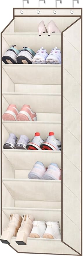 LAMB Over The Door Shoe Organizer for Closet with Large Deep Pockets, Beige