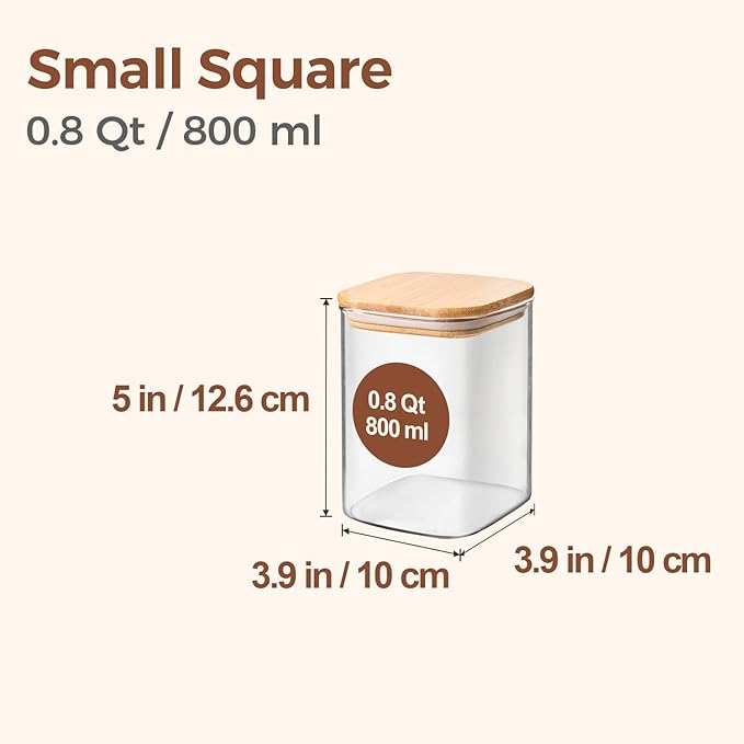 0.8 Qt Glass Food Storage Jars Set of 6