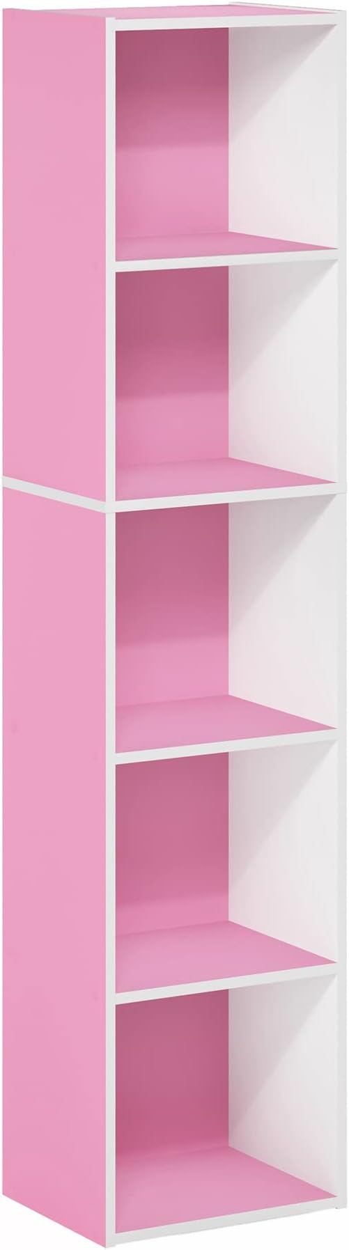Furinno PASIR Book Shelf, 5-Tier Modern Bookshelf, Pink/White