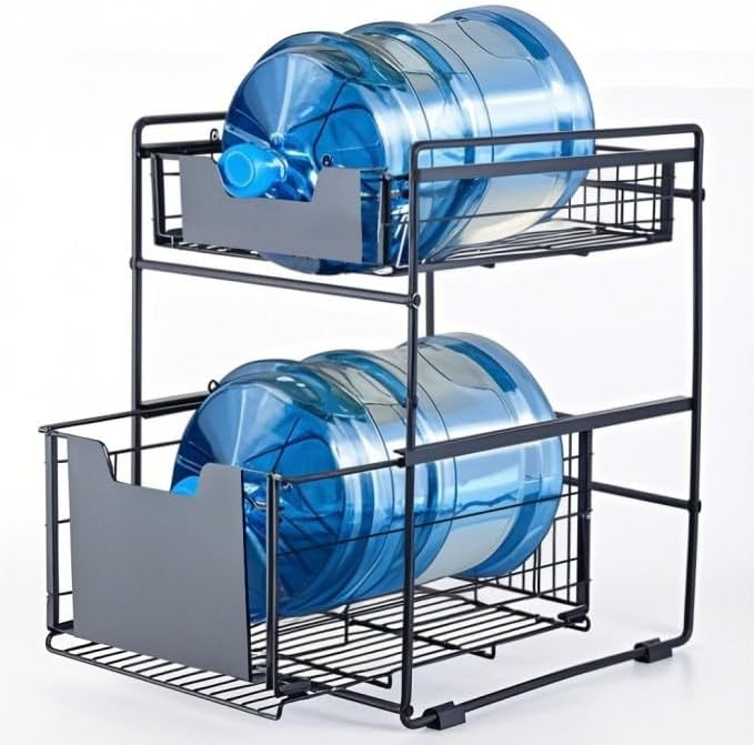 2 Tier Under Sink Organizer,Slide Out Kitchen Cabinet Organizer,Pull Out Pantry Storage with 2 baskets, Office Supplies,Kitchen,Bathroom Organizer with Sliding Drawer,Large Capacity,Multi-Use