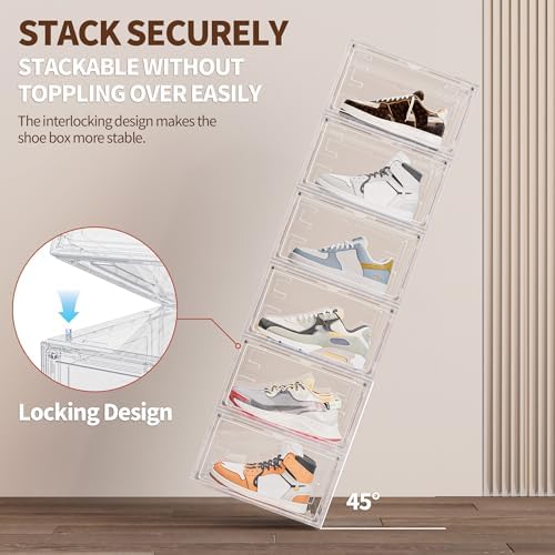 6 Pack Hard Plastic Clear Shoe Storage Organizer Boxes, White