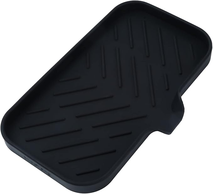 MicoYang Silicone Bathroom Soap Dishes with Drain Spout-Bathroom and Kitchen Sink Organizer,Sponge Holder,Dish Soap Tray,Perfect for Dispenser,Scrubber,Bottle,Cup on Sink or Counter-Black 9.6"×5.3"