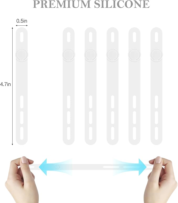 30Pcs Silicone Cable Ties, White