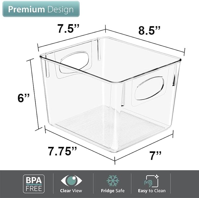 Sorbus 4 Pack Medium Clear Plastic Storage Bins, Clear Organizer Bins with Handle for Kitchen, Pantry, Cabinet, Refrigerator, Craft, Toys, Clothes, Closet, Under Sink, Bathroom Organizers and Storage