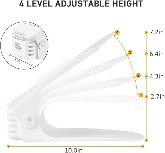 Shoe Slots Organizer - 20 Pack Shoe Stackers, 50% Space Savers, 4 Levels Adjustable Rack, White