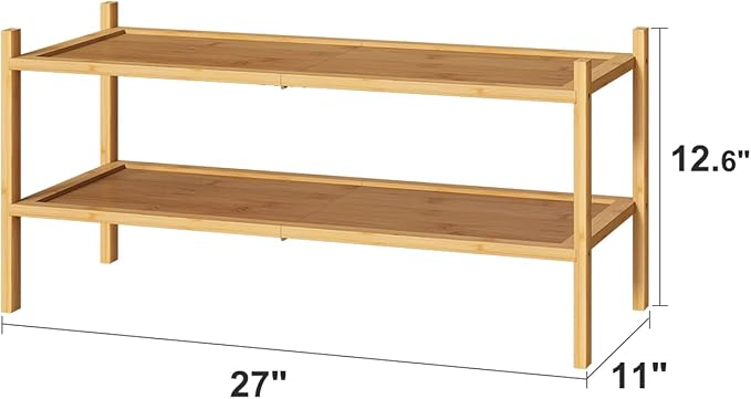 kiplant Bamboo Shoe Rack, 2-Tier Shoe Rack for Entryway, Free Standing Shoe Racks for Indoor & Outdoor, Stackable Shoe Organizer for Closet,