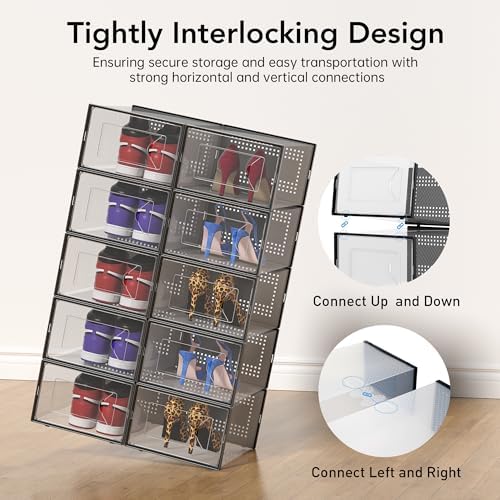 X-Large 15 Pack Shoe Storage Organizer Box Clear Plastic Stackable