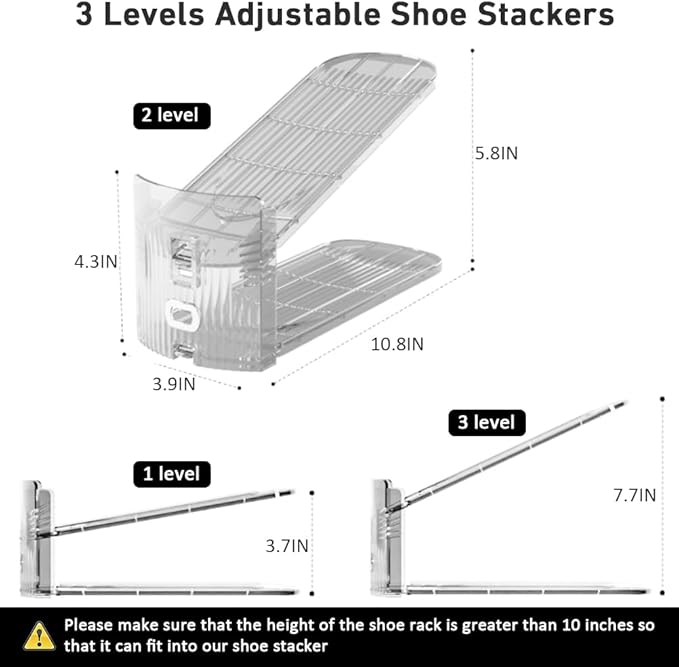 20 Pack Clear Shoe Slots Organizer - Adjustable Height 3.7''to 7.7'' Shoe stackers for a pair of shoes ,Shoe rack storage shoe space saver 50%,Easy to assemble shoe hold shoe organizer for cloest