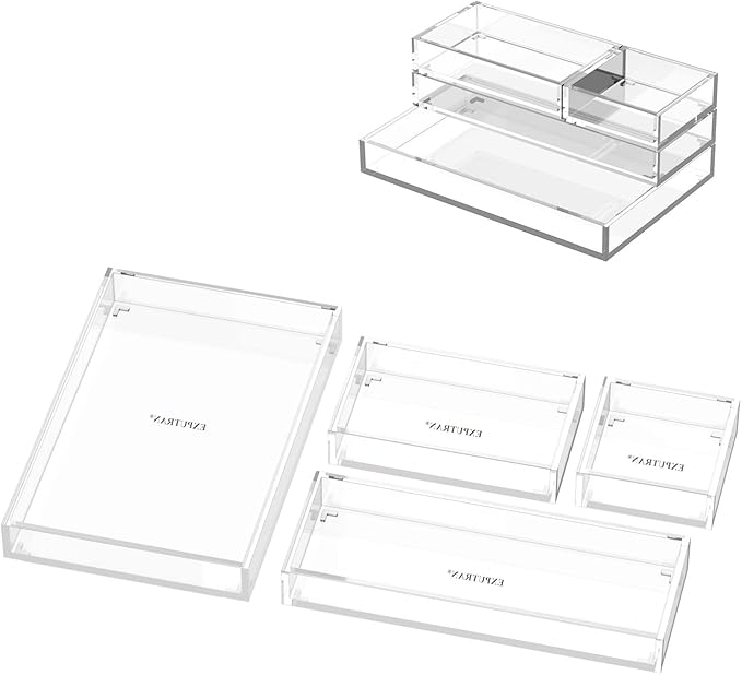 Clear Acrylic Stackable Drawer Organizer Trays, 4-Pack