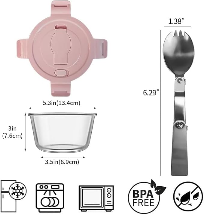 2 Cup Round Glass Soup Container with Lids and Spoons