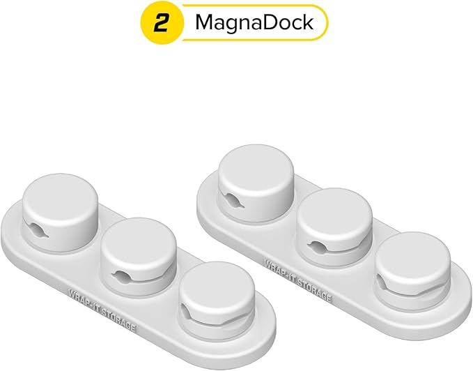 Wrap-It Storage MagnaDock Magnetic Cable Holder - 2-Pack (White) - Adhesive Cable Clips Cord Organizer Desktop Cord Holder for Nightstand Desk Cable Management