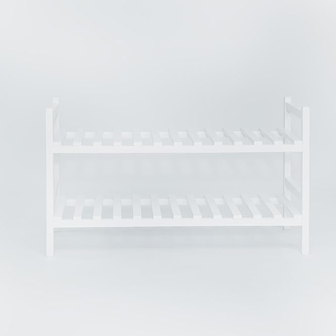 Wood Stackable Wooden Shoe Rack Organizer for Closet Storage, White