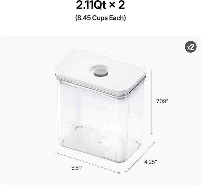 VAKUEN Premium Airtight Food Storage Containers, Rectangular 2PC-SET(2.11qt), Smart One-Click Seal Lid, 100% Leak Proof, Keep Food Fresh Longer, BPA-FREE, Dishwasher/Freezer & Microwave Safe