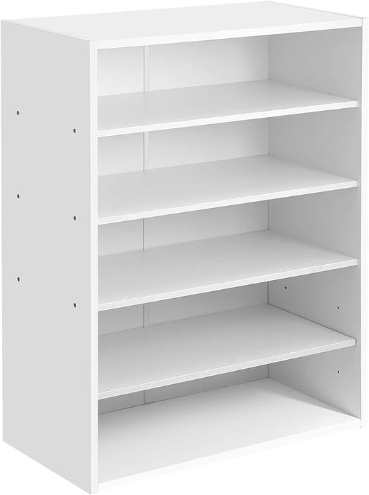 HAIOOU 5 Tier White Shoe Rack, 24 Inches Stackable Wooden Shoe Shelf Organizer Free Standing Shoe Storage Stand with One Movable Storage Shelf for 10-15 Pairs, Perfect for Entryway, Hallway, Closet