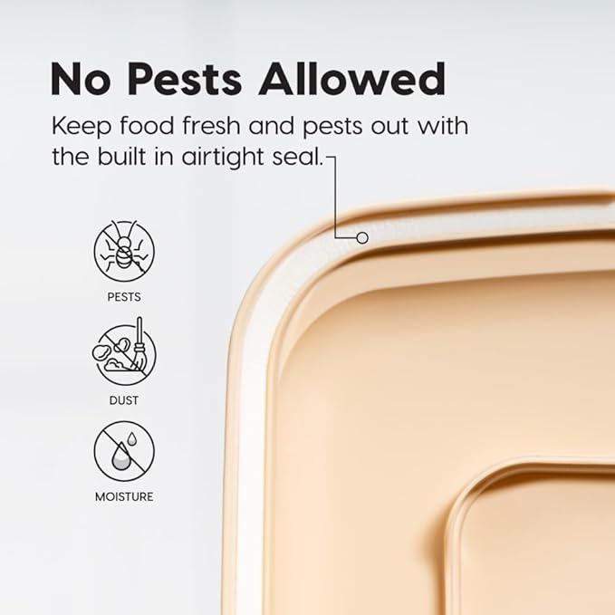 IRIS USA Airtight Dog Food Storage Container, WeatherPro, Up to 40 lbs, Removable Wheels, for Dog Cat Bird and Other Pet Food Storage Bin, Keep Fresh, Translucent Body, Made in USA, Almond/Pearl
