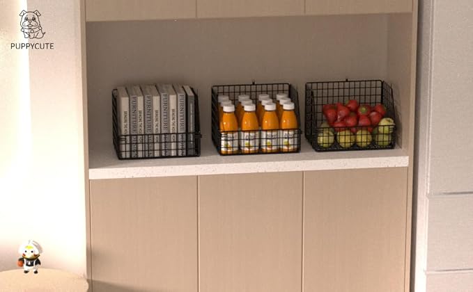 PUPPYCUTE Stackable Wire Storage Baskets for Kitchen Closet Pantry, Hanging Closet Organizers Storage Shelves Organization, Wall Mount Metal Basket Bins, Clothing Vegetable & Fruit Organizer 5 pcs