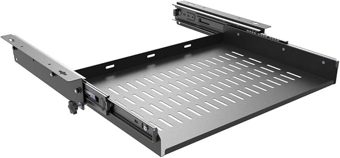 Sliding Under Desk Laptop Mount Shelf with Air Vents, W 16.3" x D 12" Metal Under Desk Slide Out Tray for Laptop (16 Inch Wide)