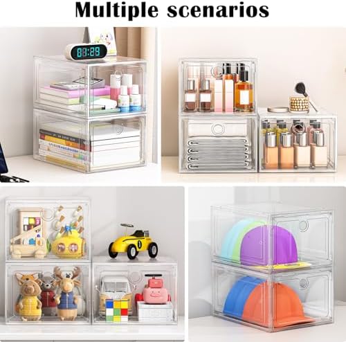 12-Pack Shoe Storage Boxes Clear Magnetic Stackable