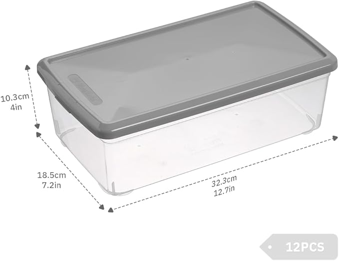 Clear Shoe Boxes Plastic Storage Bins with Latching Lid Rectangular Storage Boxes Durable See-Through Lidded Shoe Boxes for Art Supplies and Home (Grey)