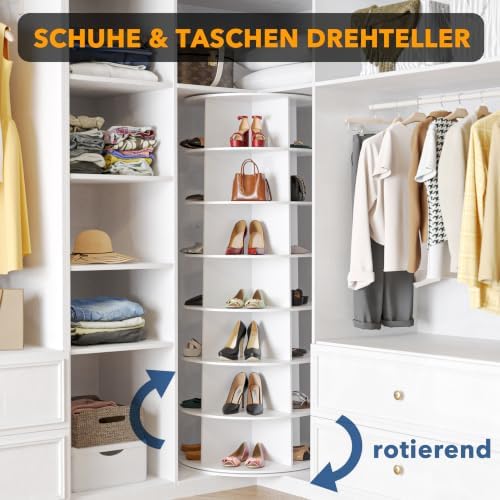 7 Tier Rotating Shoe Rack Tower, Spinning Shoe Display Lazy Susan, Revolving 360 Shoe Rack Storage Round Carousel, Vertical Handbag Rotate Shoes Closet Organization (7-Tier White)