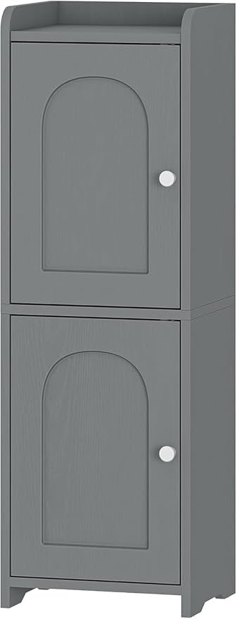 Hzuaneri Bathroom Storage Cabinet, Small Corner Floor Cabinet with 2 Doors and Adjustable Shelf, Narrow Toilet Paper Cabinets, Bathroom Organizer for Small Spaces, 7.9" D x 9.8" W x 29.5" H Gray