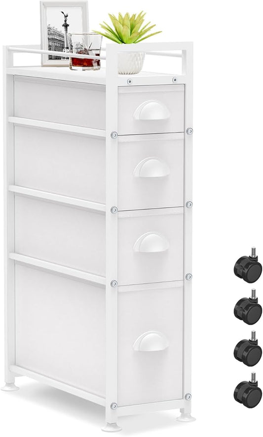 4 Drawer Narrow Slim Cabinet Skinny Storage Tower Chest, White