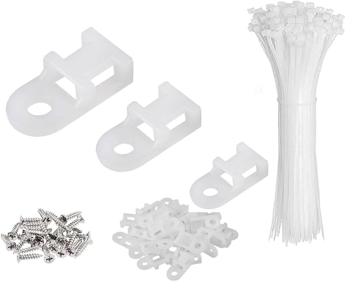 White Cable Zip Tie Mounts Kit-100 Pcs Cable Zip Tie Saddle Type Mounts Base with 100 Pcs 6" Cable Ties and 100 Pcs Tapping Screw, Wire Cable Clips Organizer Holders Clamps