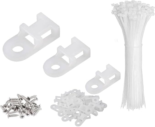 White Cable Zip Tie Mounts Kit-100 Pcs Cable Zip Tie Saddle Type Mounts Base with 100 Pcs 6" Cable Ties and 100 Pcs Tapping Screw, Wire Cable Clips Organizer Holders Clamps