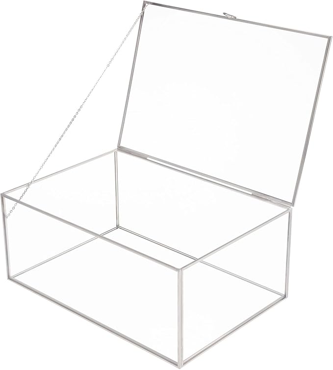 HighFree Vintage Glass Box with Lid - Clear Jewelry Glass Display Box Keepsake Box - Home Decor Decorative Box for Trinket Rings Bracelet (Silver, X-Extra Large)
