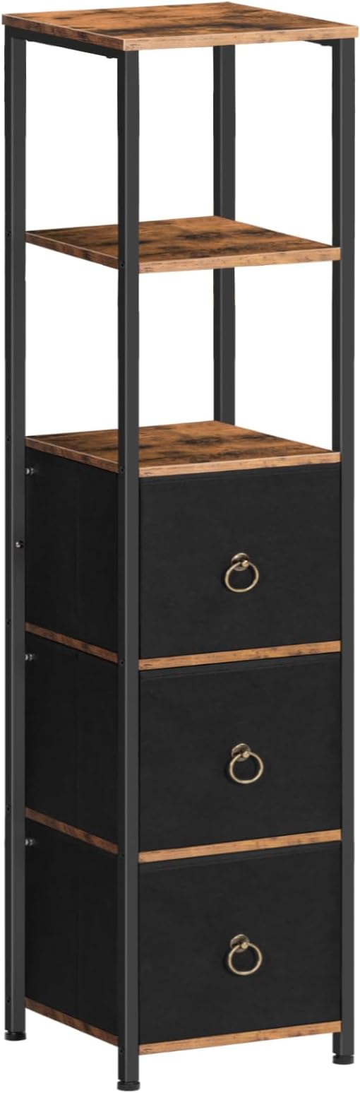 HOOBRO Bathroom Floor Cabinet, Bathroom Organizer and Storage Rack Stand, 3 Drawers Free-Standing Cabinet for Bathroom, Living Room, Rustic Brown and Black BF140CW01