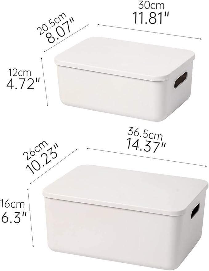 Yishyfier Plastic Storage Baskets With Lid Organizing Container Lidded Knit Storage Organizer Bins for Shelves Drawers Desktop Closet Playroom Classroom Office (4M+2S, Light grey)