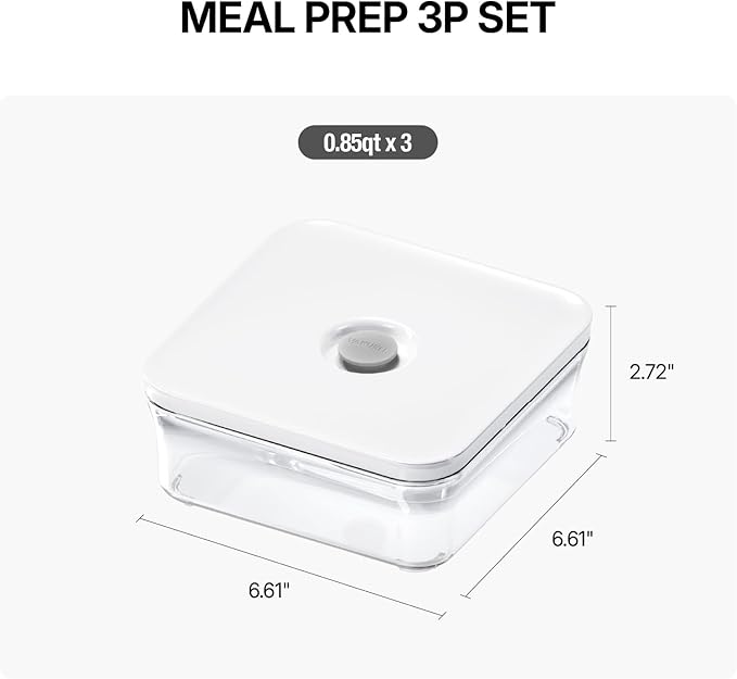 VAKUEN Premium Airtight Food Storage Container. Meal Prep 0.85qt 3pc/Set. 3pcs Container. Patented Double Silicone Lining, 100% Leak Proof, BPA-FREE