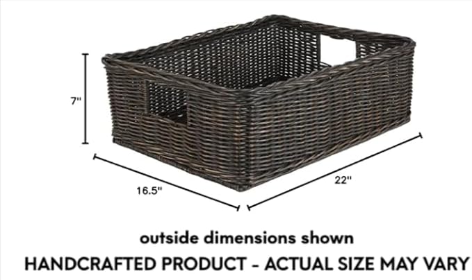 The Basket Lady Under the Bed/Basic Wicker Storage Basket, Large, 22 in L x 16.5 in W x 7 in H, Antique Walnut Brown