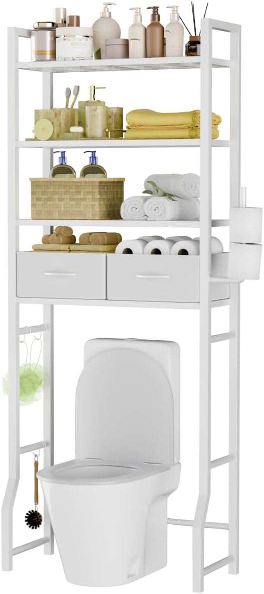 Simple Trending 4 Tier Over The Toilet Storage with Drawers, White