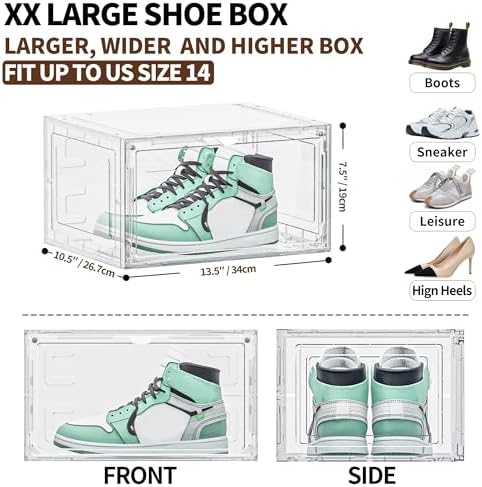 6 Pack Hard Plastic Clear Shoe Storage Organizer Boxes, White