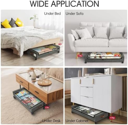 Under Bed Storage with Wheels, 2Pack Under Bed Storage Containers, Underbed Shoe Storage Organizer, Rolling Under Bed Metal Drawers for Clothes, Blankets(30.71 x 16.93 x 6.69 in)