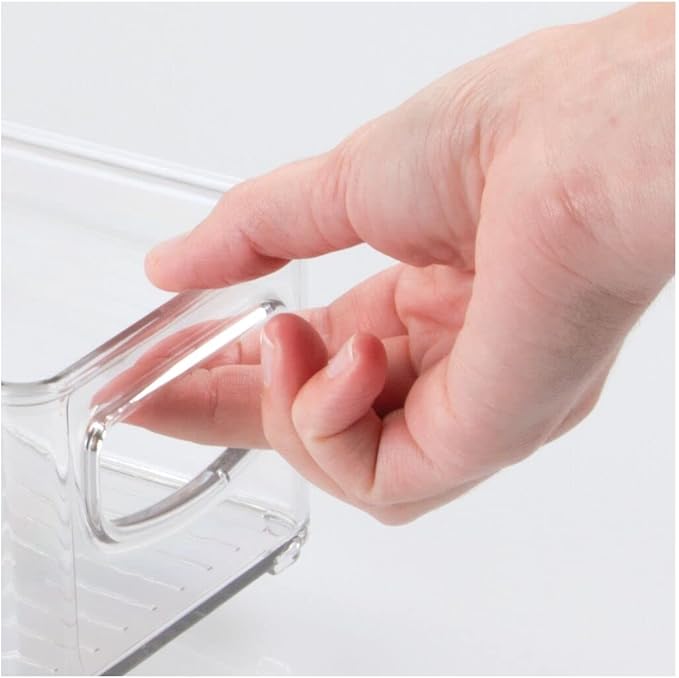 mDesign Plastic Stackable Small Organizing Bin Kitchen Pantry Cabinet, Refrigerator, Freezer Food Organization Storage Bins with Handles, Drawer Container Organizer, Ligne Collection, 6 Pack - Clear