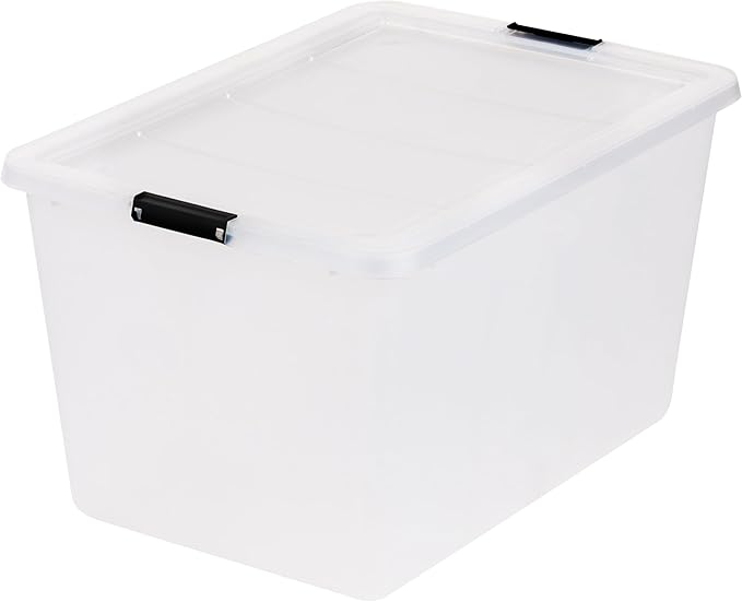 USA 4-Pack High-Capacity Clip Box with Latching Lids, 55 Quart Storage Bins