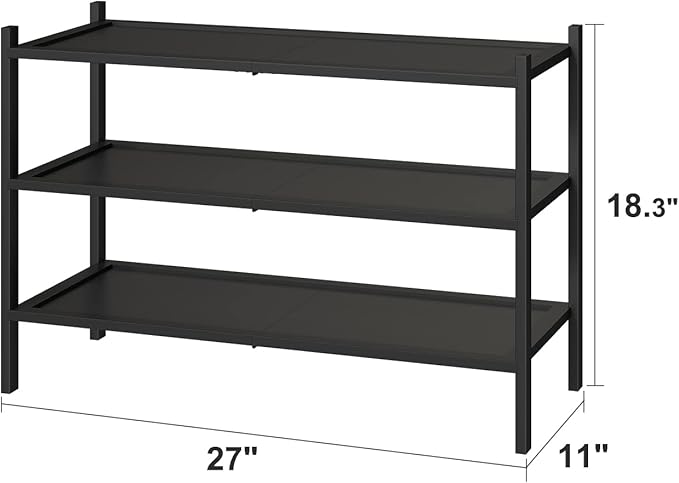 kiplant 3-Tier Black Bamboo Shoe Rack for Entryway, Stackable | Foldable | Natural, Shoe Organizer for Hallway Closet, Free Standing Shoe Racks for Indoor Outdoor