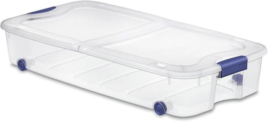 66 Quart Clear Underbed Storage Bin with Wheels & Latching Lid